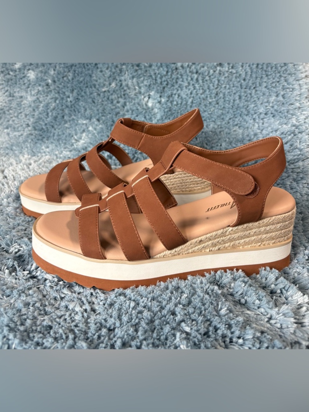 Strappy Brown Platform Wedge Sandals with Espadrille Detail